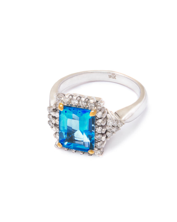 WHITE AND YELLOW 18K GOLD WITH BLUE COLOMBIAN TOPAZ STONE RING